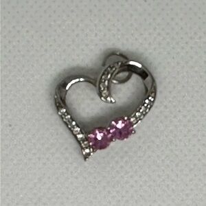 Sun jewelry 925 Sterling Silver Heart Pendant with Pink Accents